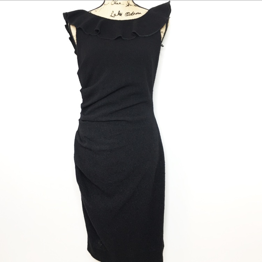 Moschino Black Sleeveless Ruffle Neck Sheath Dress